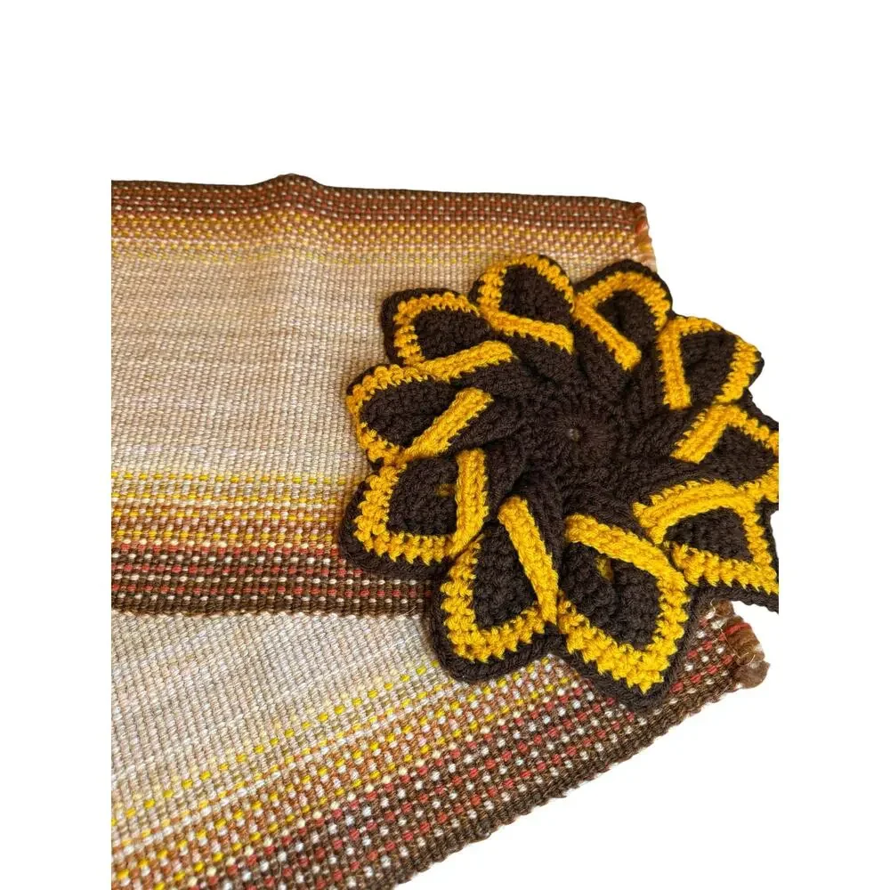 Vintage 70s Kitchen Bundle Placemats Crochet Pot Holder Brown Mustard